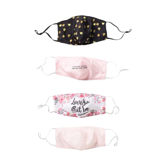Social Graphic Print Adult Face Masks Pack of 4 Pink Black Gold Women NEW - Picture 1 of 6